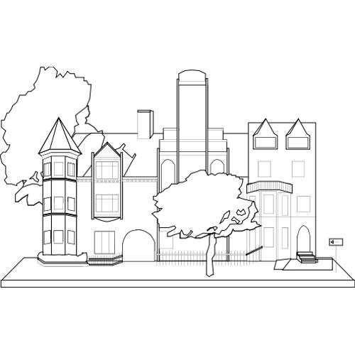 Kolorowanka - dom i drzewa