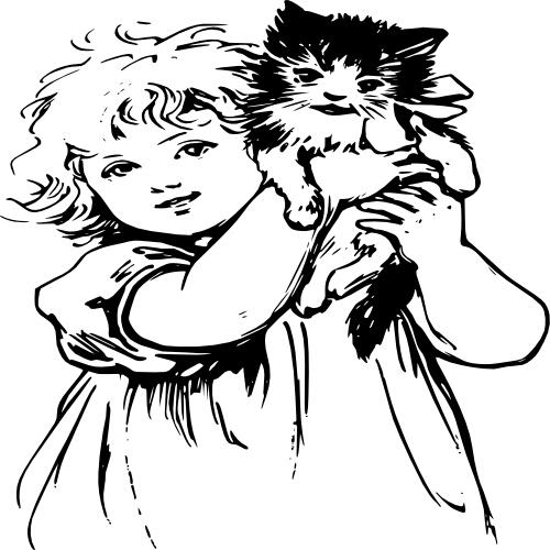 Kolorowanka - dziewczynka z kotkiem