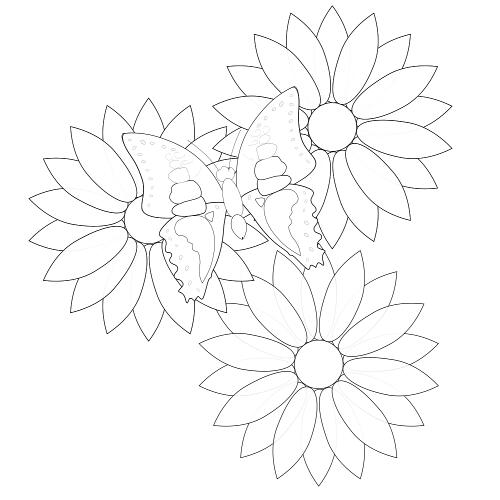 Kolorowanki - motyl na kwiatkach