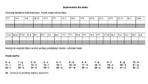 Szyfrogram dla dzieci - szyfrowanka edukacyjna