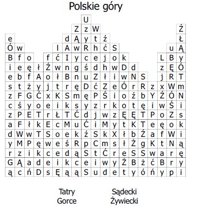 Wykreślanki dla dzieci - góry